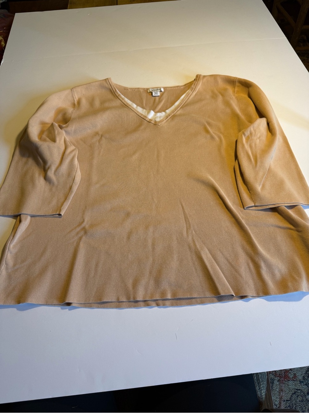 Vintage 90s Hampshire Studio Tan Double-Layered V-Neck Top Plus 2X